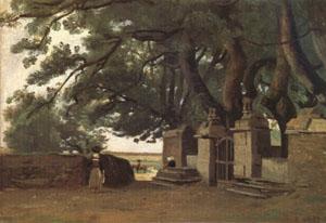 Jean Baptiste Camille  Corot A Gate Shaded by Trees also called Entrance to the Chateau Breton Landscapee (mk05) oil painting image